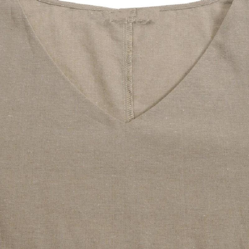 Autumn Solid Cotton and Linen Casual Shirt Women V-neck Pleated Lantern Sleeve Plus Size Blouse Women Tops Fashion Elegant Vintage Lady Shirts 24688