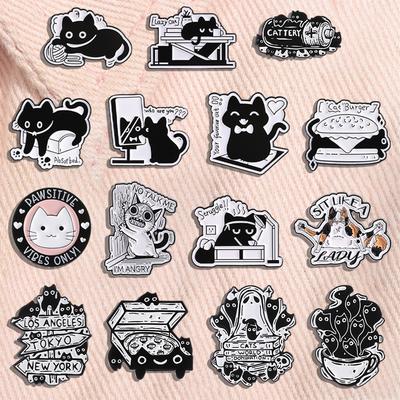 Cartoon Black Cat Collection Enamel Pins Lively Kitty Punk Ghost Cat Cartoon Animal Brooch Lapel Badge Jewelry Gifts For Friends