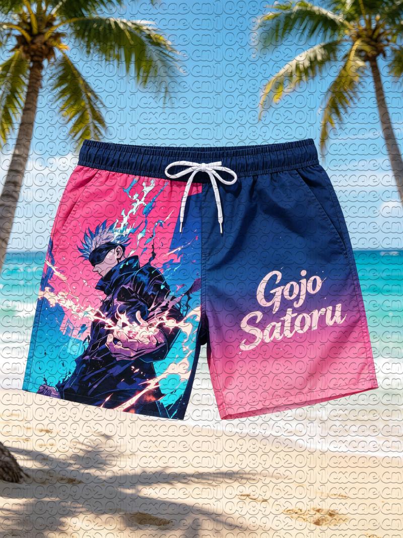 Zomer Anime Jujutsu Kaisen Satoru Gojo Kleurverloop Sneldrogend Strand Zwembroek Unisex Mannen Vrouwen Manga Casual Boardshorts 3XL