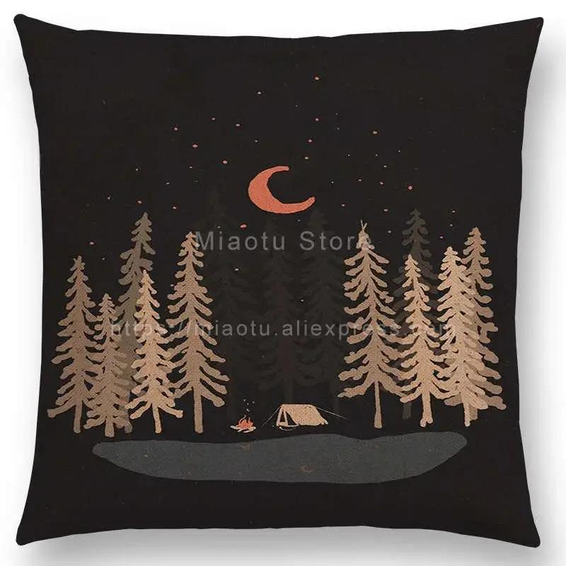 Neueste Kissenbezug Tiere im Wald Tag und Nacht Berge Sonne Mond Erkundung Camping Fuchs Wolf Kissenbezug