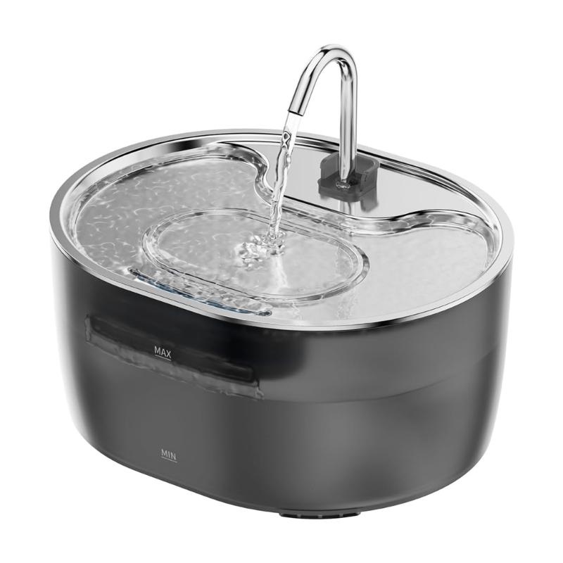 

High Capacity SelfCleaning Cats Water Dispenser With Stainless Steel Spouts For Continuous Freshed Water Flows Low Noise серый