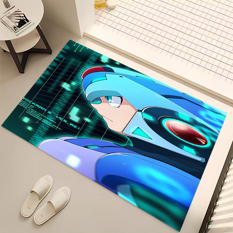 1pc Cartoon Rockman Game Megaman Print Area Rug - Soft, Washable Non-Slip Indoor Mat, Living Room, Home Office Decorative Rug,Office Decorative