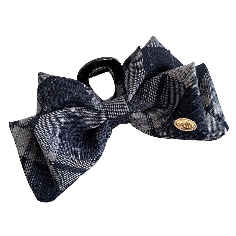 Blueberry Filling Korean Plaid Bow Claw Hair Clip for Women - Versatile Updo & Ear Covering Styling Clip