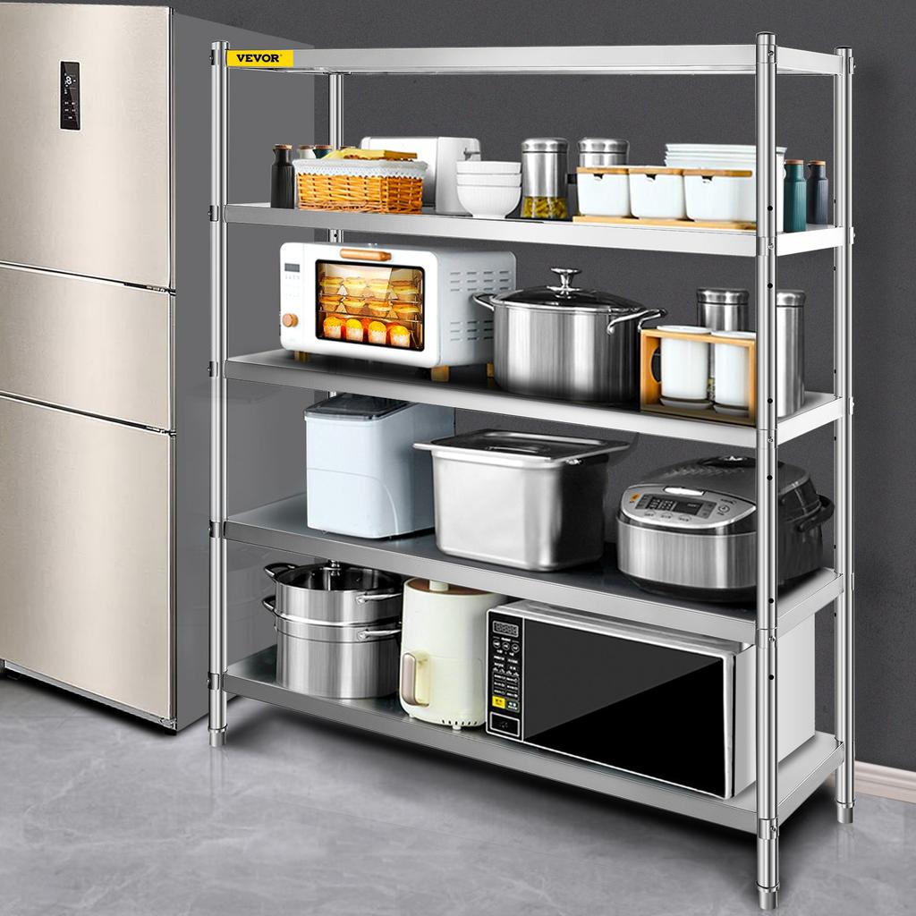 VEVOR Storage Shelf, 5-Tier Storage Shelving Unit, Stainless Steel Garage Shelf, 180.1 x 45 x 180.1 cm Heavy Duty Storage Shelving