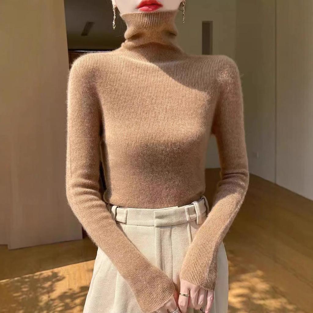 Korean Style Slim Fit High-Neck Sweater for Women - 2024 Autumn/Winter Long Sleeve Knit Base Layer