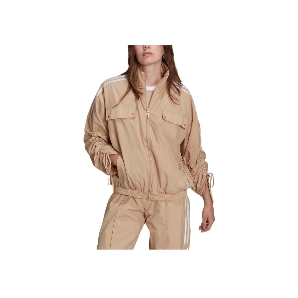 Adidas Originals Trefoil Logo Print Stripe Stand Collar Jacket Women Jacket Khaki HM1700