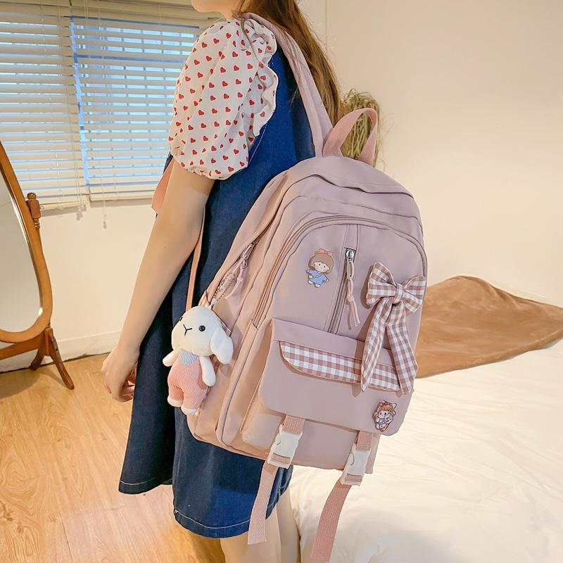 Spring New Ins Style Soft Girl Cute Girl Backpack College Students' Lightweight Checked Backpack
