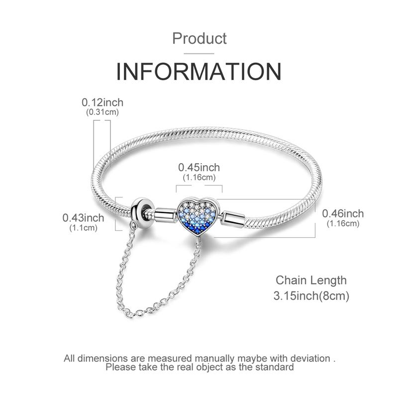Bracelet 925 Silver Bracelet 17-20CM Love Heart Zircon Original Bracelets Fit Charms Bracelets Jewelry Gifts
