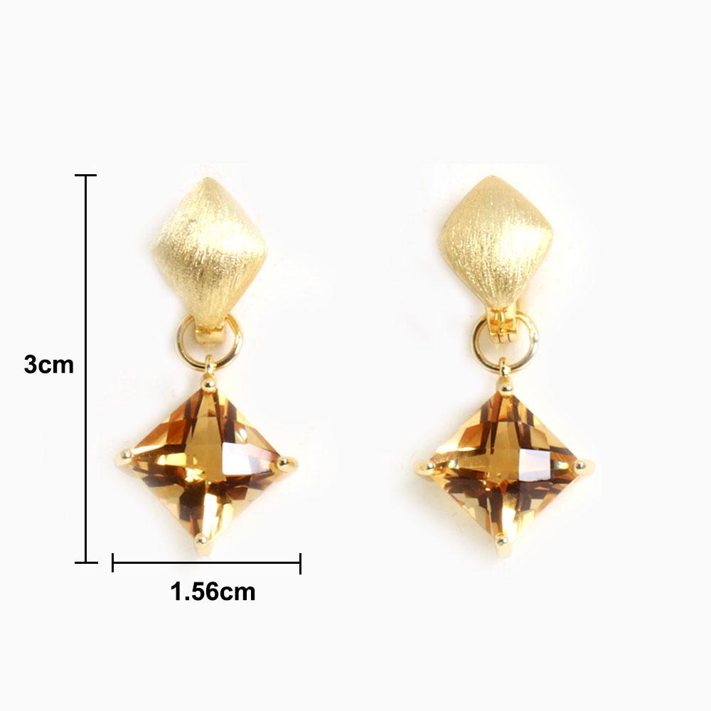 Matte design yellow 925 sterling silver vintage earrings natural Citrine gemstone fine jewelry for women's anniversary gift