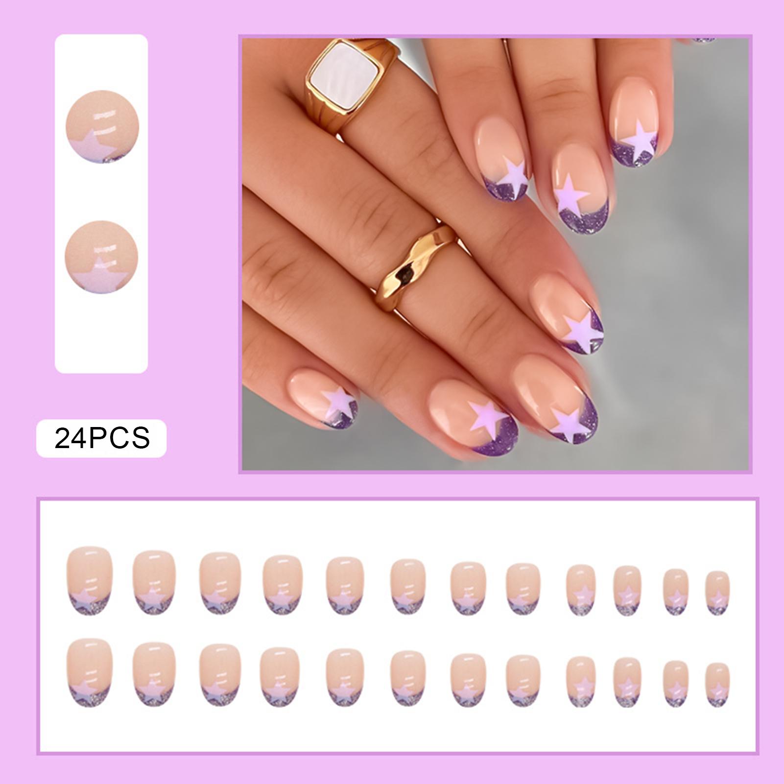 24pcs Women Artificial Nail Art Kit French Nail Tip Stars False Nail for Women Girls Manicure DIY A красный/чёрный
