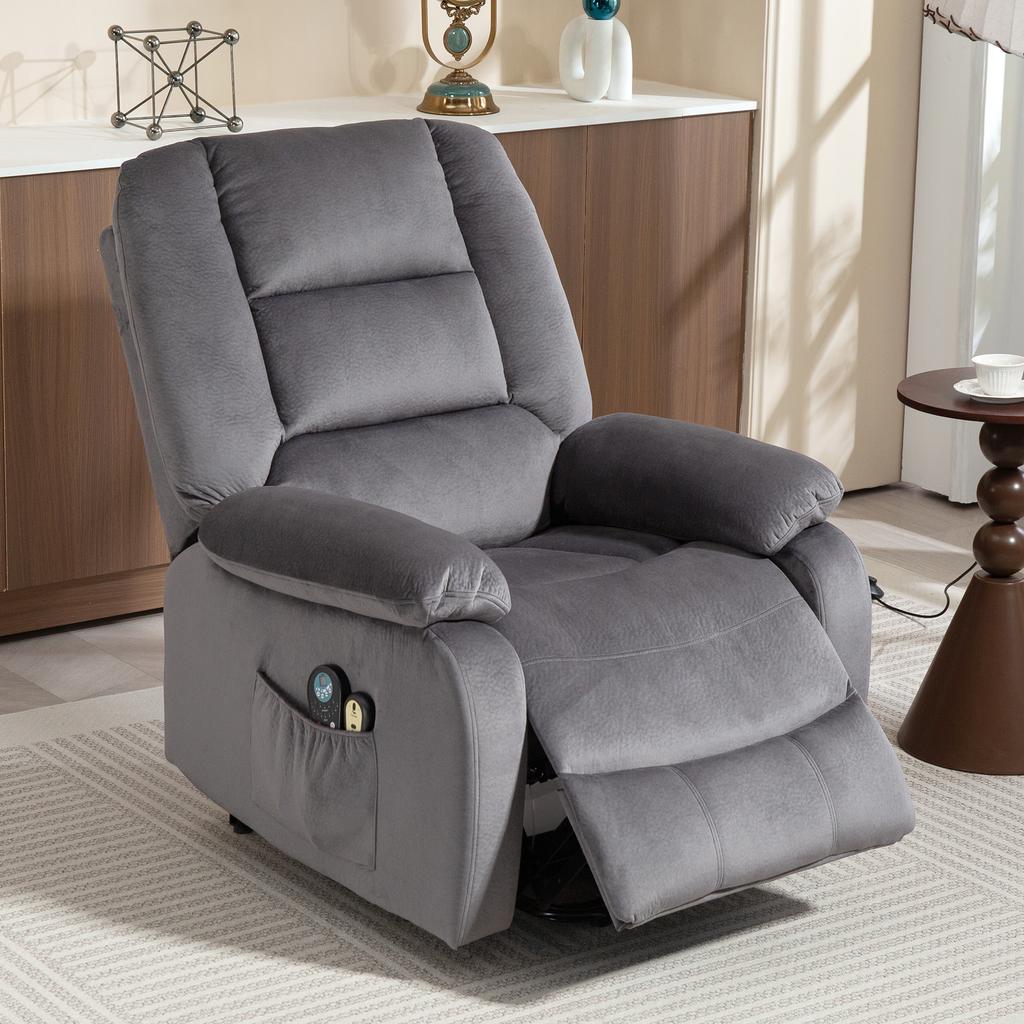 TV Recliner With Lift Assist Heat And Massage Function Remote Control And Side Pocket Dark Gray