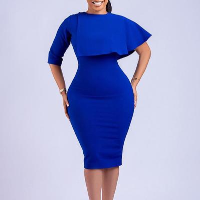Vestido de mujer talla grande con falda lápiz de talle alto y volantes D325