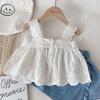 Toddler Girl Summer Outfit White Camisole And Denim Shorts Set Stylish Photo Shoot Clothes