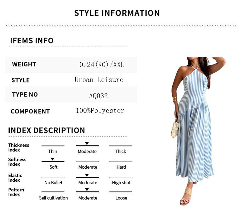 2026 New European and American Cross-border Women's Leisure Vacation Style Elegant Striped Neck Strap Backless Long Dress