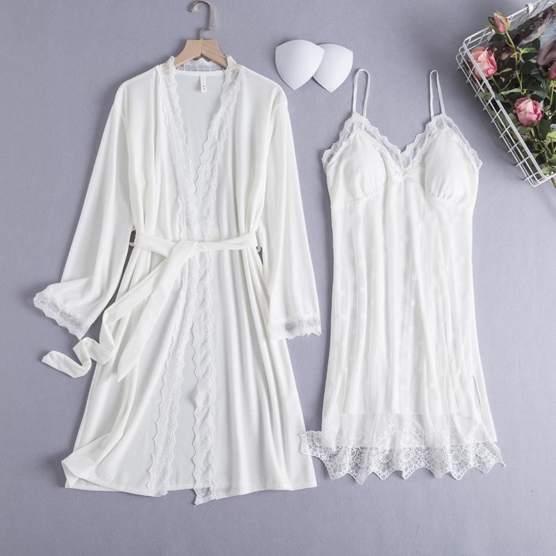 Velurový krajkový župan Noční prádlo Dámský Twinset Svatební Svatební župan Set S výstřihem do V Noční prádlo Ležérní Sexy Domácí Župánek Společenské oblečení