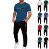 Men Casual Short Sleeve T Shirt and Jogger Pants Set Paris Letter Print Crew Neck Tee and Drawstring Waist Pants Outfit