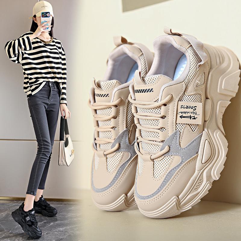 Women's shoes 2025 autumn new dad shoes versatile non-slip wear-resistant versatile sports shoes lace-up solid color casual women's shoes