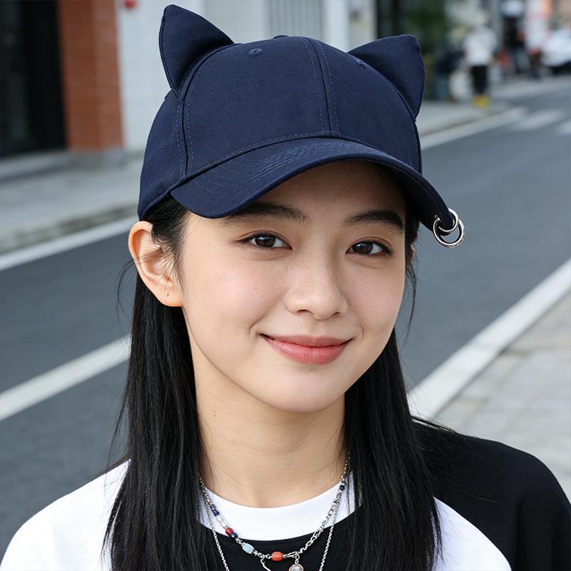 Women Men Korean Cute Cat Ear Design Baseball Cap for Women Premium Cotton Breathable Sun Hat for Spring Summer