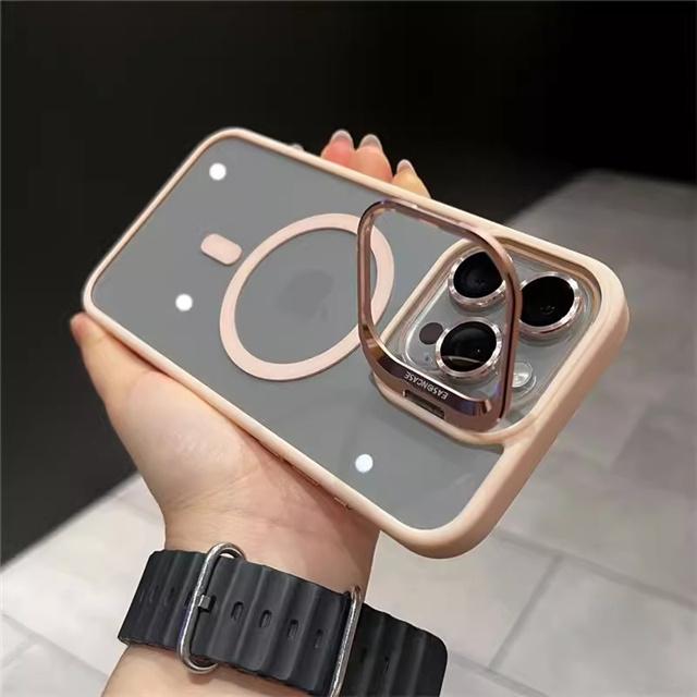 For iPhone 16 Pro Max Luxury Magsafe Magnetic Lens Holder Stand Phone Case For iPhone 11 12 13 14 15 Plus 16E Protective Cover