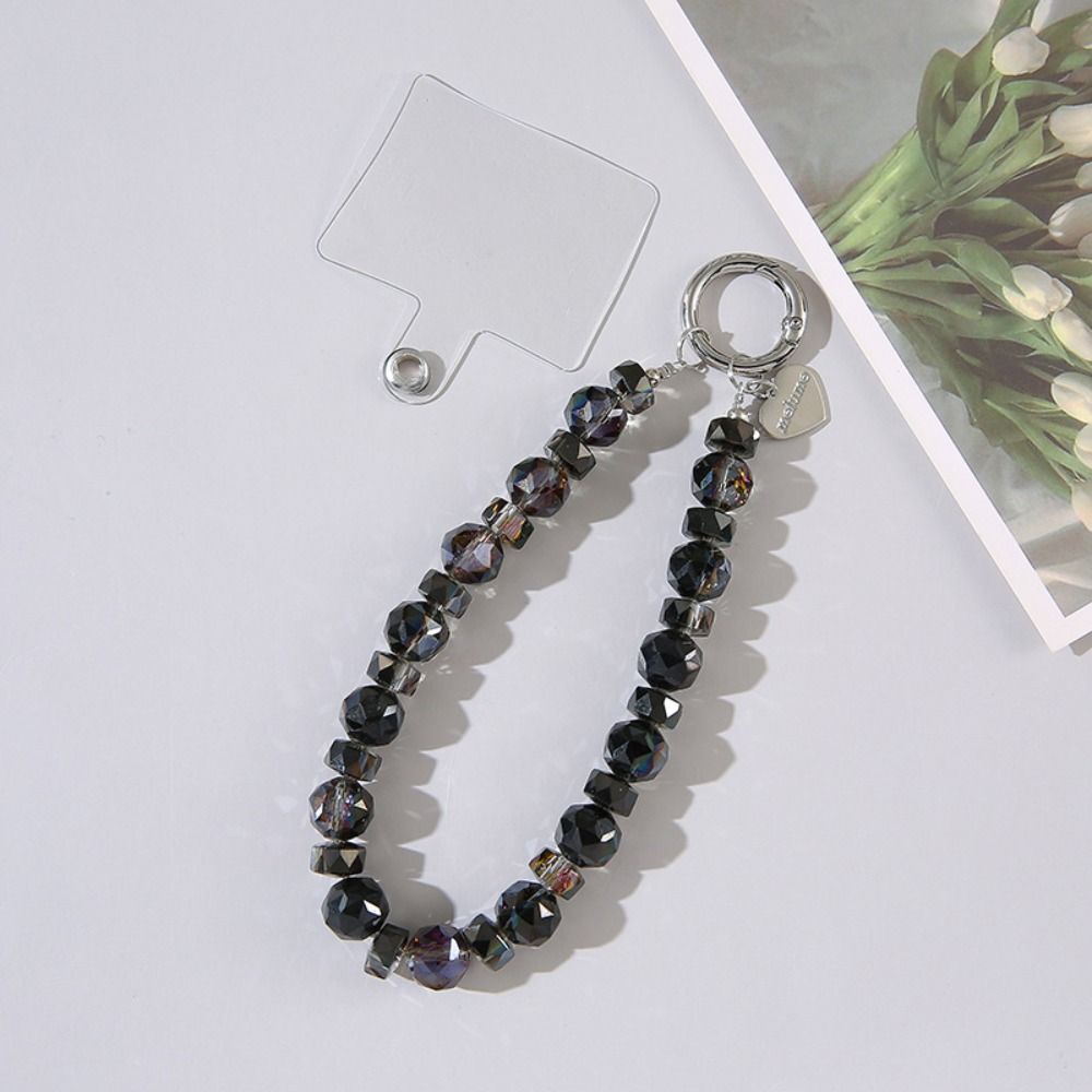 Detachable Crystal Bead Pendant Transparent Phone Lanyard Crystal Bead Keychain for Women Girls