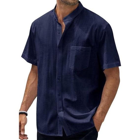

Men s Casual -color Cotton Blended Shirt, Men s Lapel Short-sleeved Top XL Темно-синій