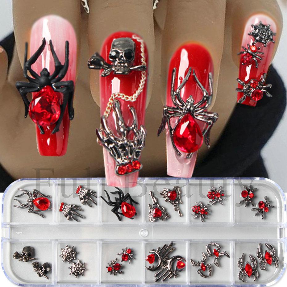 New nail art accessories Halloween dark gem spider skull ghost hand metal alloy nail accessories