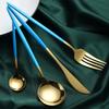 4pcs Black Gold Stainless Steel Fork Spoon Knife Chopsticks Tea Spoon Flatware Set