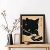 Retro Cute Japanese Sushi Chef Black Cat Prints Animal Food Tokyo Wall Art Pictures for Room Kitchen Bar Home Poster