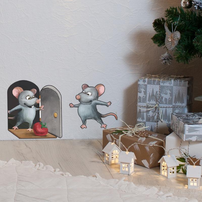 DZ900 Cartoon Zwei Kleine Mäuse Mauseloch Aufkleber zur Verschönerung von Schlafzimmer, Wohnzimmer und Heimwänden nach Belieben