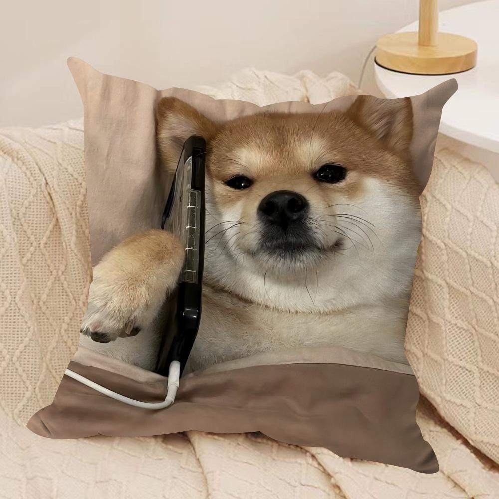 Cute Shiba Inu Cushion Cover Soft Plush Fabric Double-Sided Printed Sofa Cushion Cover for All Seasons Home Decor Gift