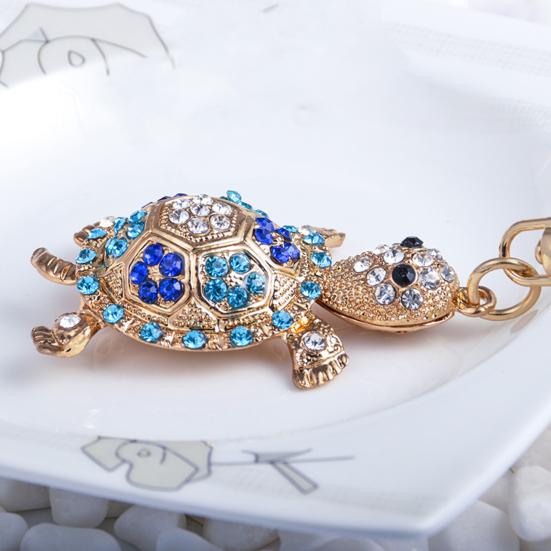 Keychain Sparkling Rhinestones Inlaid Turtle Design Keychain Pendant Enamel Oil Drip Process Spring Buckle Key Holder Car Key Bag Accessory