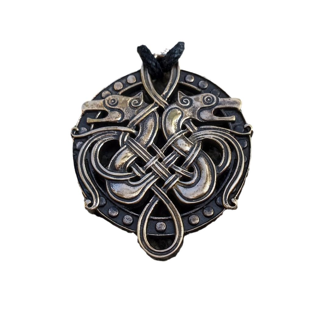 Vintage Viking Double Wolf Head Pendant Necklace Men's Jewelry Sweater Chain