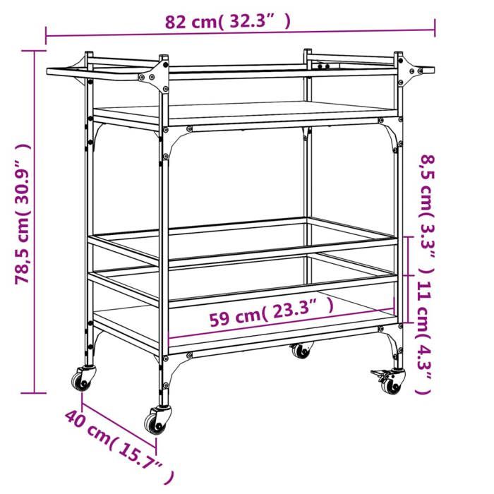 VidaXL Kitchen Trolley, Shelf with Wheels, Service Cart, Indoor Living Room Bathroom Storage Furniture, Oak 842363