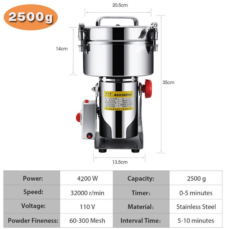 800g/2000g/2500g Electric Grain Grinder Mill, Stainless Steel Spice Herb Mill Dry Food Grinder for Coffee Nut Cereal Corn Seeds