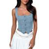 Women's Denim Vest Buttoned Straps Solid Color Suspender Top