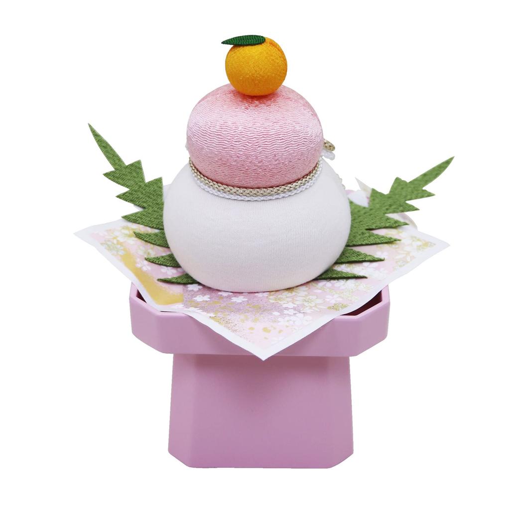 Osaka Choseido Kagami Mochi Red and New Year Includes a Free Original Wooden Tag (Mirror Mochi) Ornament, White, Chirimen, 14.5cm Tall, Decoration,