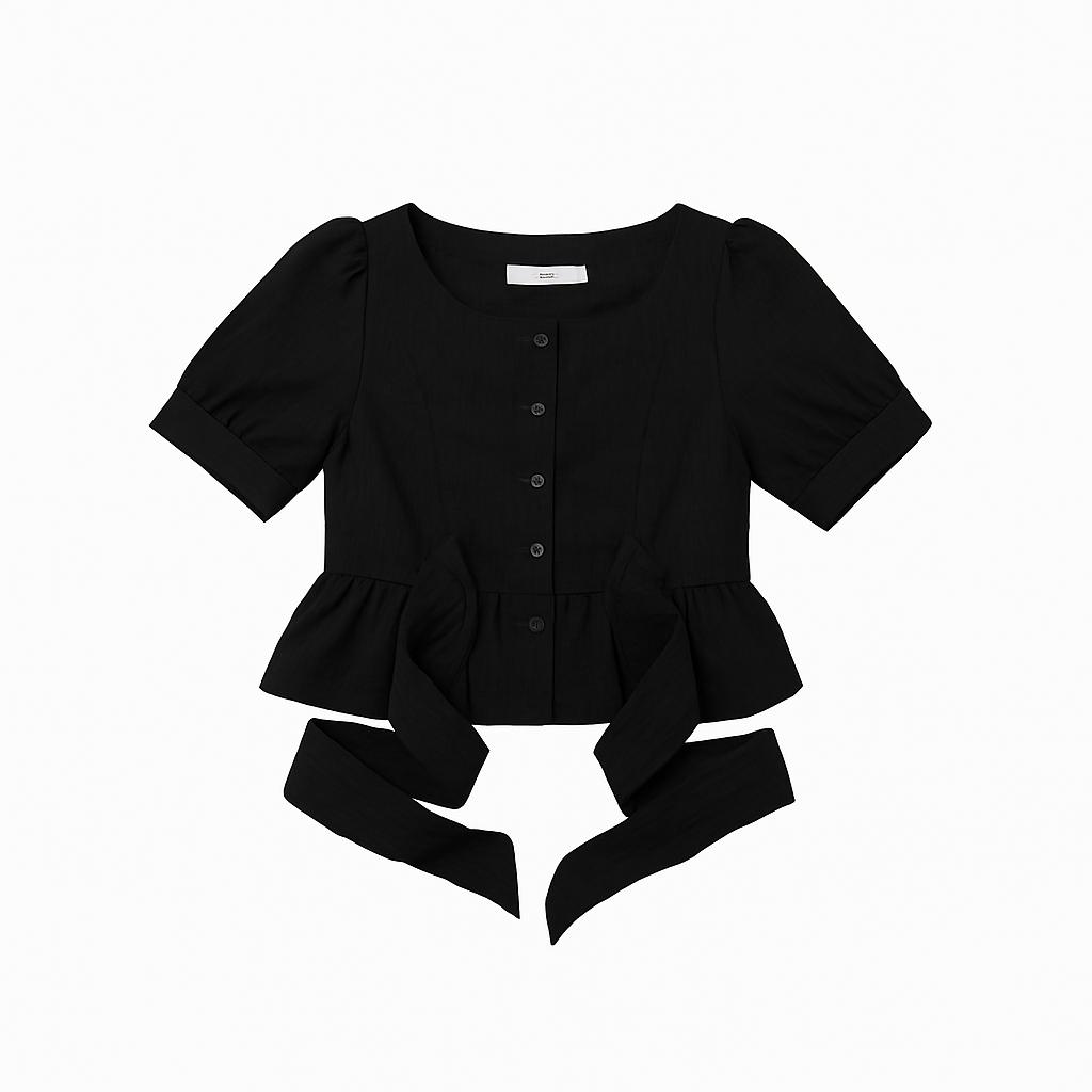 Sio Waist Bow Blouse [Black] Free/Free