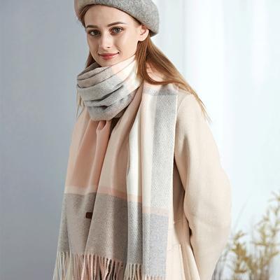 Écharpe à carreaux en laine vierge pour femme, automne et hiver, col chaud, longue section, châle en cachemire à blocs de couleurs
