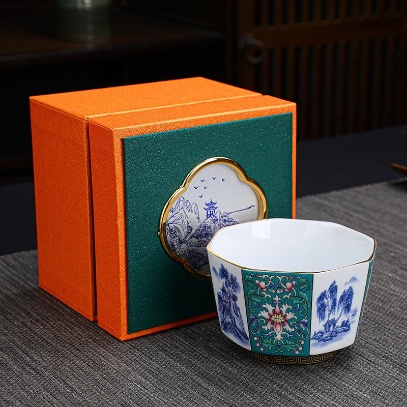 Enamel Master Cup: Exquisite High-End Octagonal Kung Fu Tea Set Souvenir