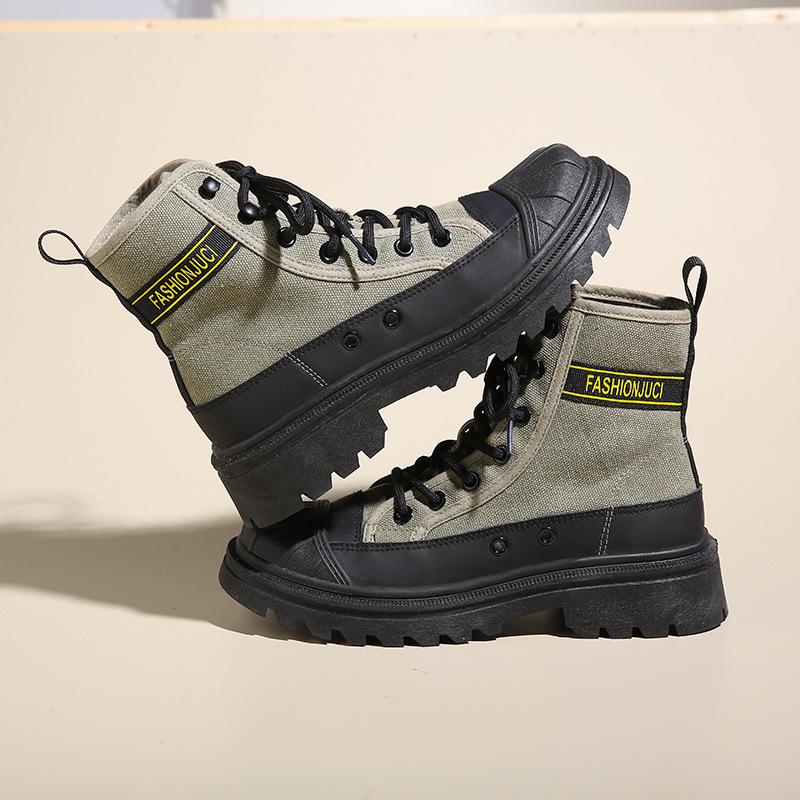 Shell Head Denim Canvas Motorradstiefel Damen Sommer Dicke Sohle Kurzer Schaft Mesh Rot Arbeitsanzug Lokomotive Kurze Stiefel