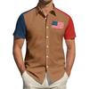 Top da Uomo Stampato per il Giorno dell'Indipendenza con Colletto Camicia Casual Sportiva a Maniche Corte da Uomo