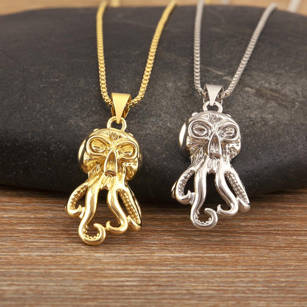 Nidin Trendy Cool Style Octopus Shape Charm Pendant Necklace For Female Male Copper Inlaid Zircon Jewelry Daily Party Gifts