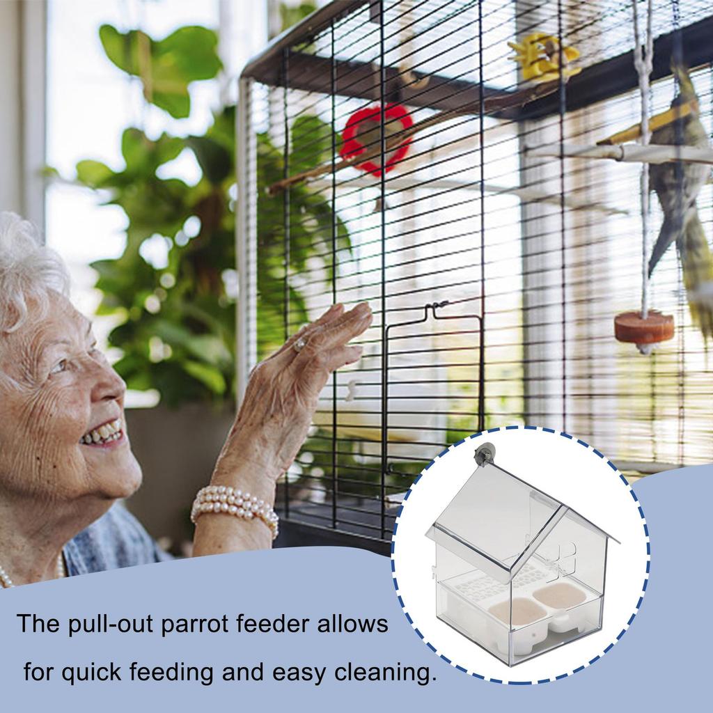 Transparent Bird Feeder House Bath Tub Water Food Dish Decorative Bird Feeders House Transparent Window Wild Bird Feeder