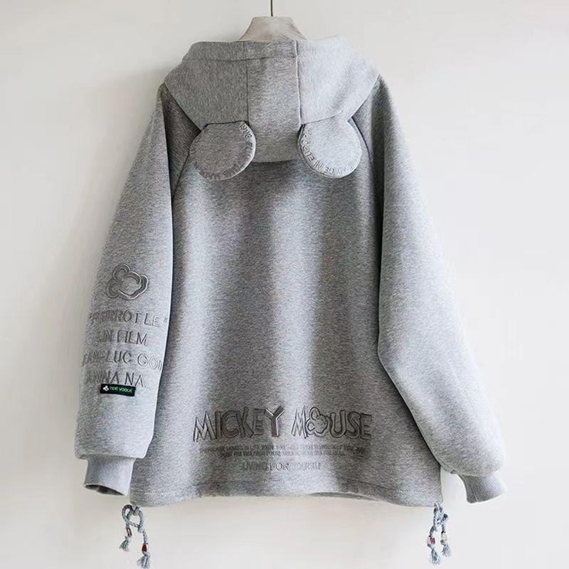 Mid Length Mickey Ear Hoodie Women's Casual Spring Autumn Longline Hooded Top