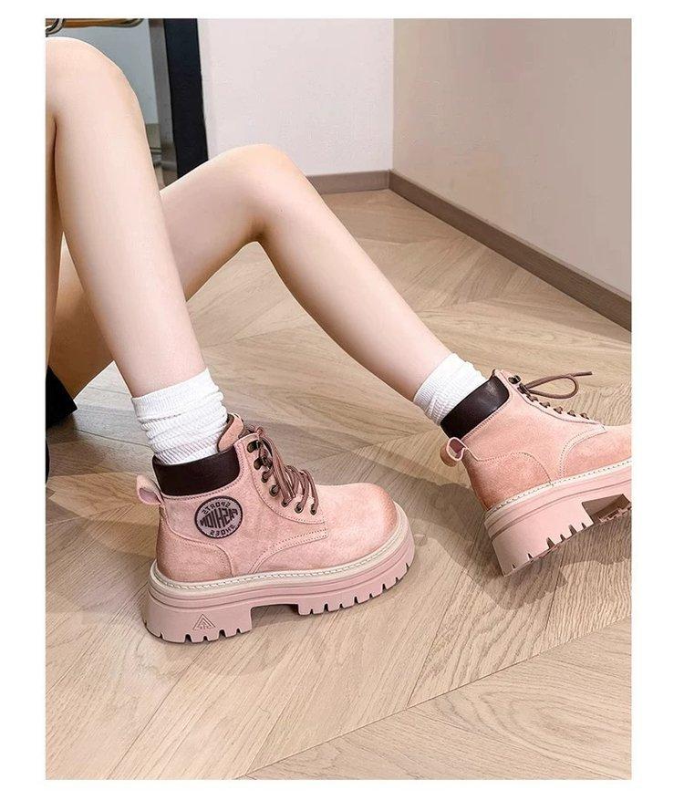 Rhubarb Boots Martin Boots Women's 2025 New British Style Spring and Summer Platform Boots Hiking Shoes Tooling Short Boots Women's Tide