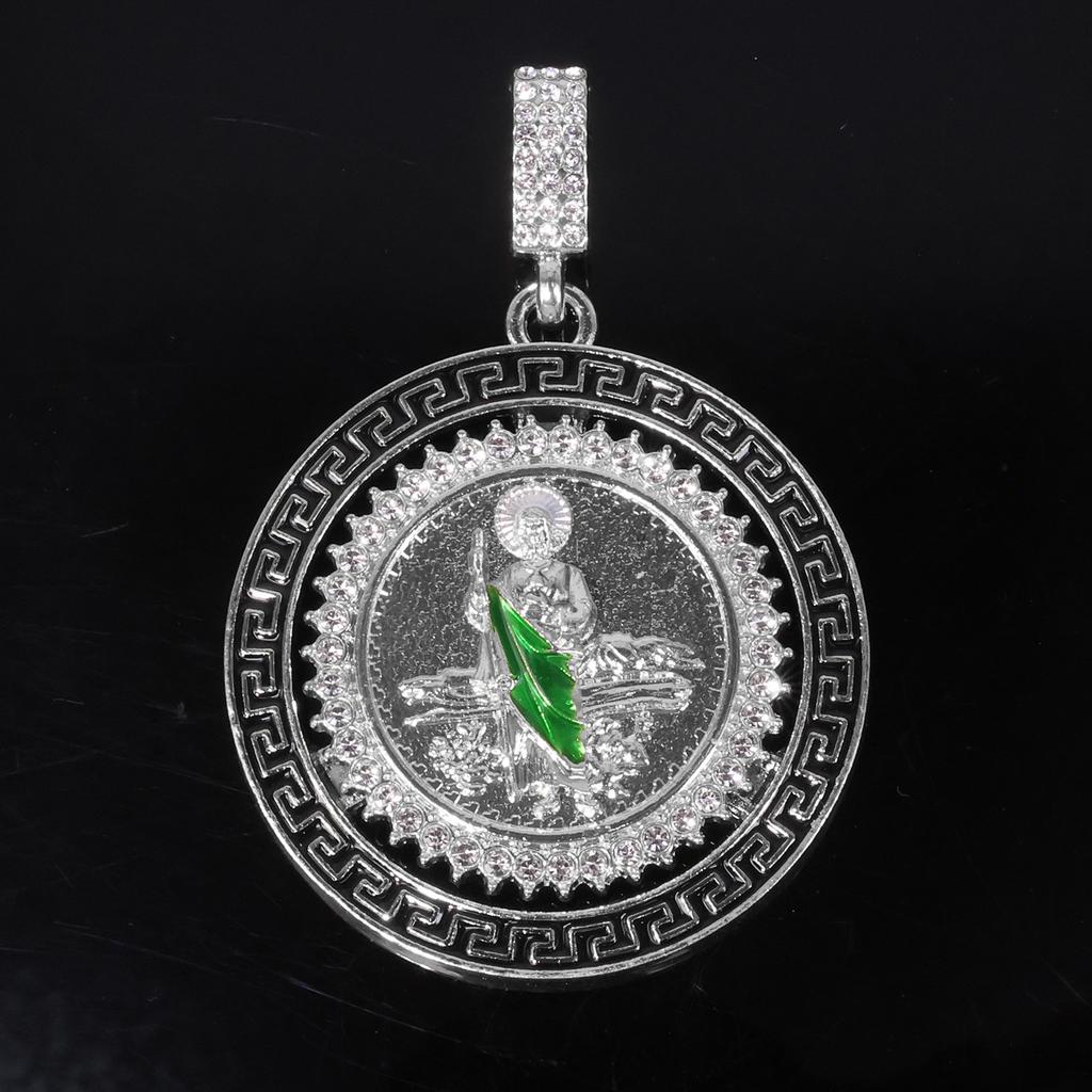 European and American New Rotatable St. Jude Alloy Pendant, Alloy Diamond-encrusted Personalized Hip-hop Style Necklace Jewelry