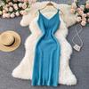 Women Autumn Winter Knit Set Slim Solid Color Two Piece All Match Crop Sweater Hip Dress For Ladies