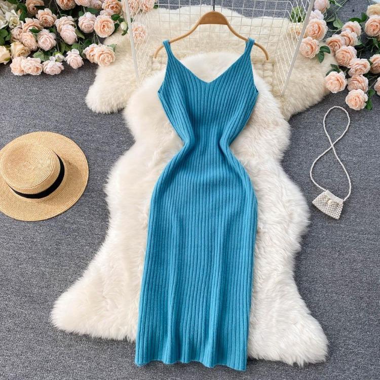 Women Autumn Winter Knit Set Slim Solid Color Two Piece All Match Crop Sweater Hip Dress For Ladies
