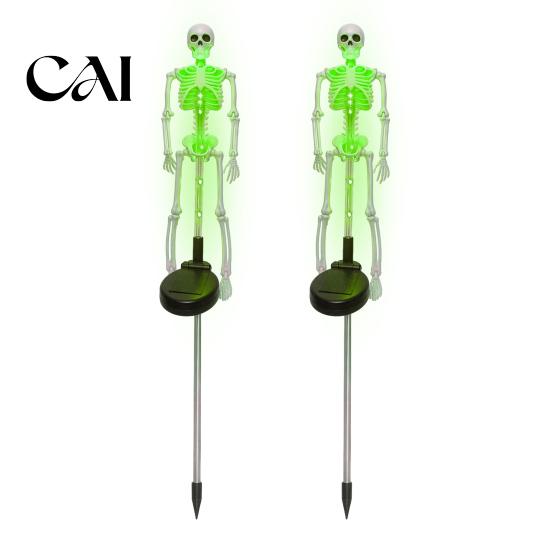 Outdoor Atmosphere Lighting for Halloween 2Pcs Solar Skeleton Stake Light, Glowing Realistic Figurine, Waterproof Powered Haunted House Decor