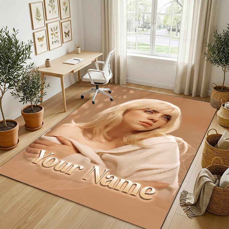 Personalized Crystal Velvet Carpet,Billie Eilish Custom Printed Name, Plush Area Rug For Home Indoor Decor